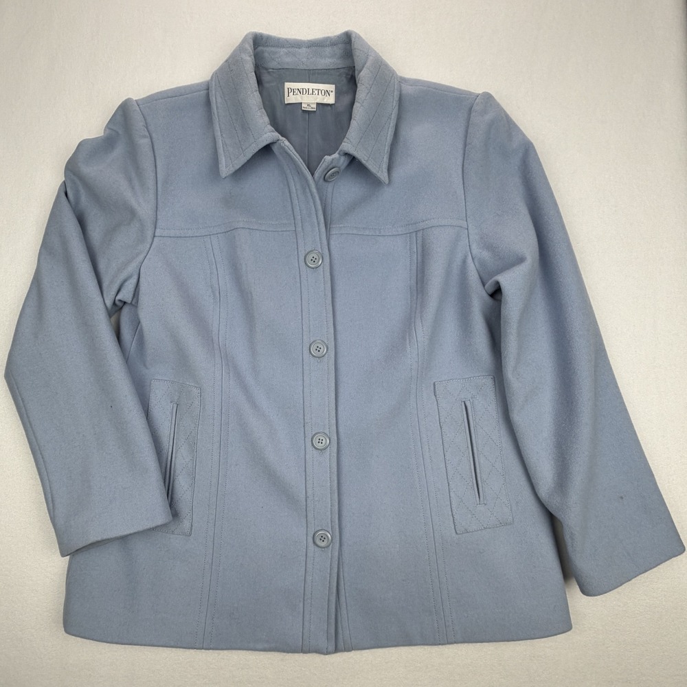 Pendleton Womens XL Merino Wool Jacket Blue Quilted Collar Button Front Coat
